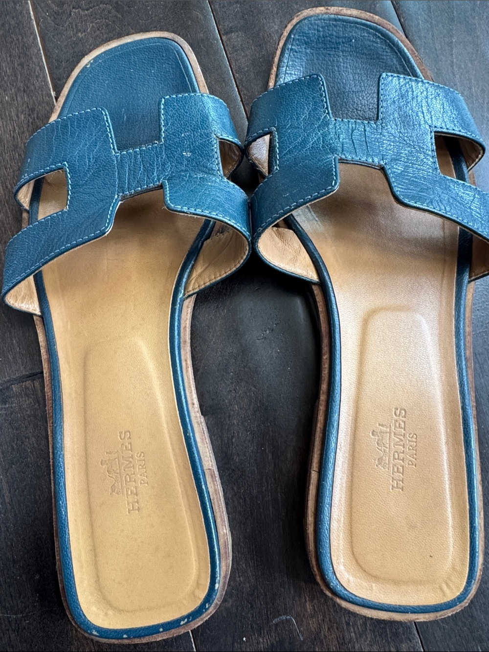 Authentic Hermès Oran Sandals in beautiful blue leather（37.5） - Picture 7 of 7